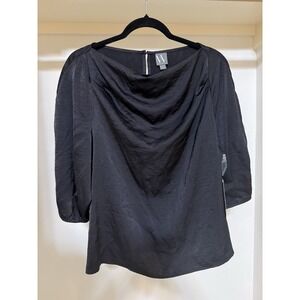 Worthington Women's Black Satin Cowl Neck 3/4 Sleeve Blouse XL